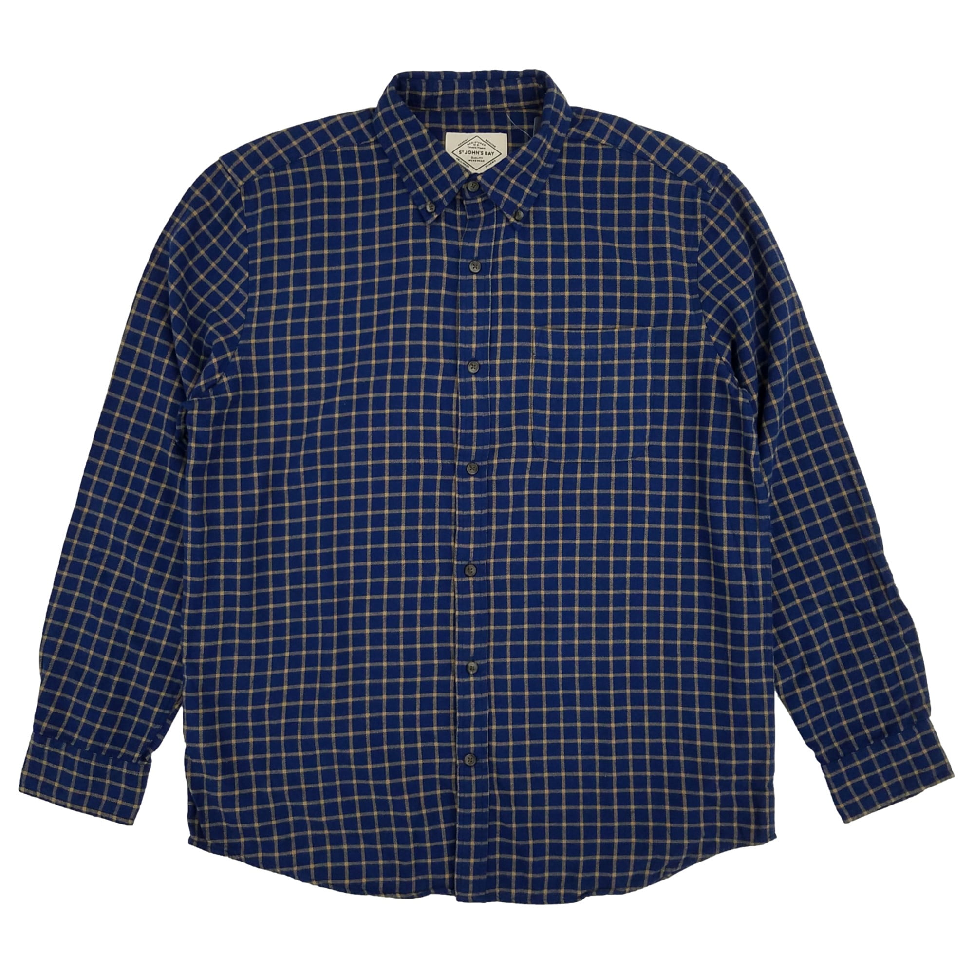 St. Johns Bay Mens Red Blue Plaid Long Sleeve Button-Down