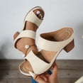 thumbnail image 4 of Women's Platform Heels Open Toe Wedge Sandals Summer Slides Solid Vintage Leather Comfy Casual Dress Pumps Shoes Beige Size 6.5, 4 of 7