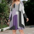 thumbnail image 2 of Modern Art Gray Purple Geometric Long Sleeve Dresses For Women Vintage Elegant Party Dress Oversized V-neck Dress S-8XL, 2 of 7