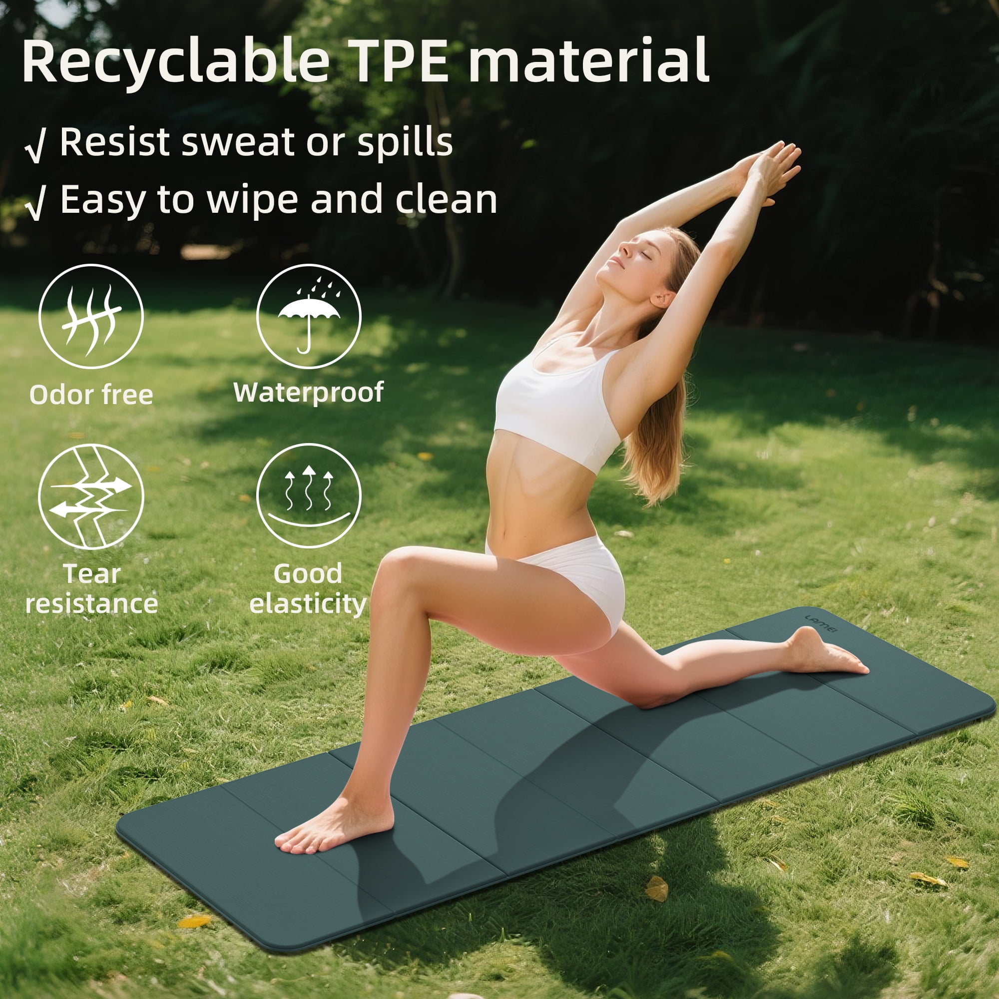 Lamei Foldable Yoga Mat, Extra Thick 1/2 inch Exercise Mat for Home Workout, Non-Slip Pilates Mats, Easy Storage, Quick Fold, No Curl(Green)