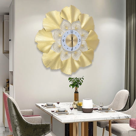 3D Creative Elegant Wall Clock Ginkgo Leaf Silent Kitchen Bedroom Art Decor