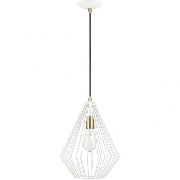 1 Light Pendant in Geometric Style-21 inches Tall and 11.5 inches Wide-Textured White/Antique Brass Finish Bailey Street Home 218-Bel-4828752