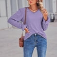 thumbnail image 5 of Baywell Womens Lace Crochet V Neck flare Long Sleeve Button Down Shirt Casual T Shirts Blouses Pullover Tops Purple S-XXL, 5 of 8