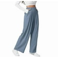 thumbnail image 3 of Pantalones de Traje Anchos para Mujer, Holgados, de Cintura Alta Elástica, Informales, Largos, Color Azul Marino, Talla M, 3 of 7