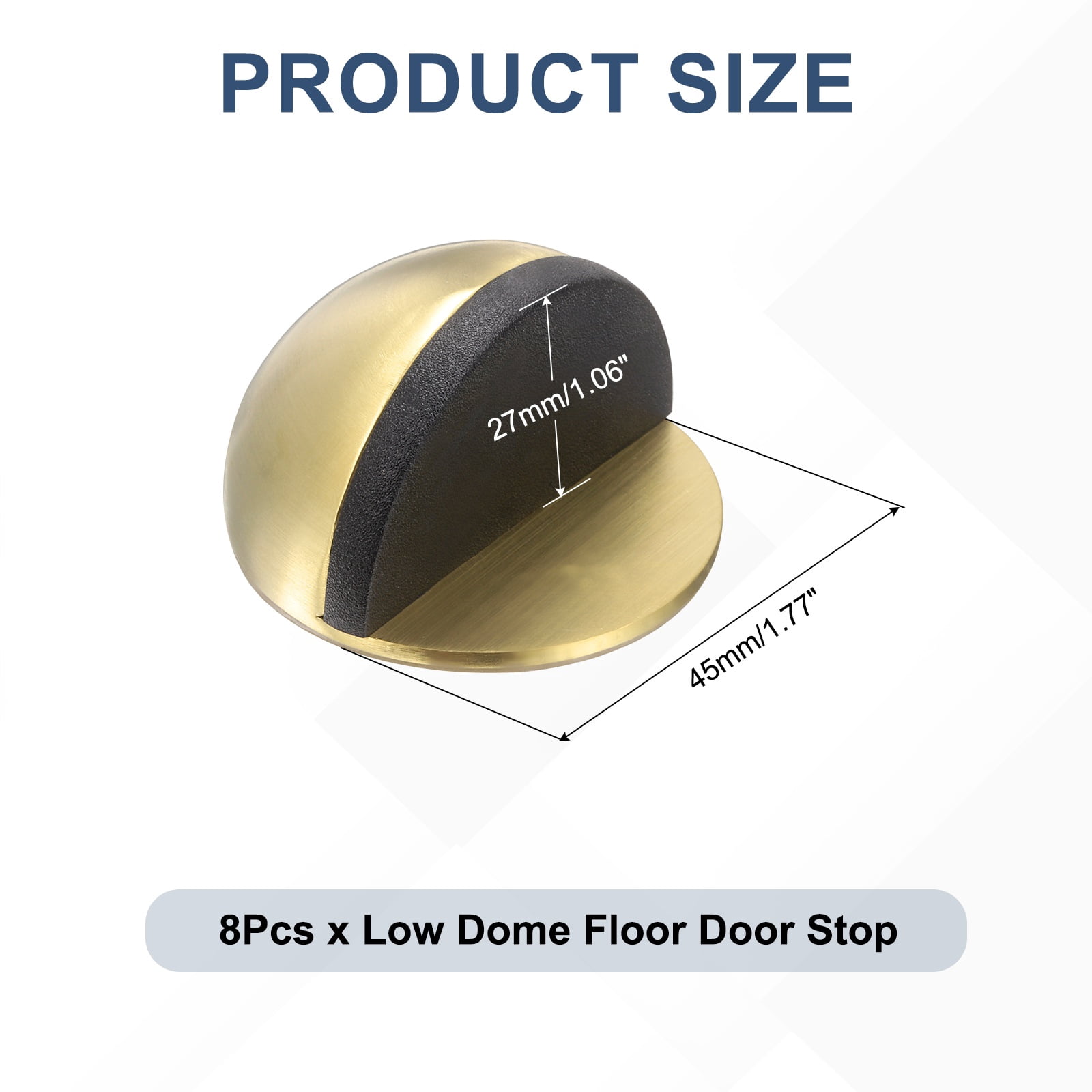 Uxcell 8 Pack Low Dome Floor Door Stop, 45mm Dia. Self Adhesive Door Stoppers, No Drilling Stainless Steel Half Dome Rubber Bumper Wall Protector for Bedroom Bathroom, Gold