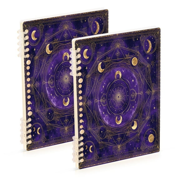 Wirebound Notebook Hardcover Spiral Notebooks Purple Celestial Pattern, 60 Pages, 80 GSM, 5.7 x 8.3in