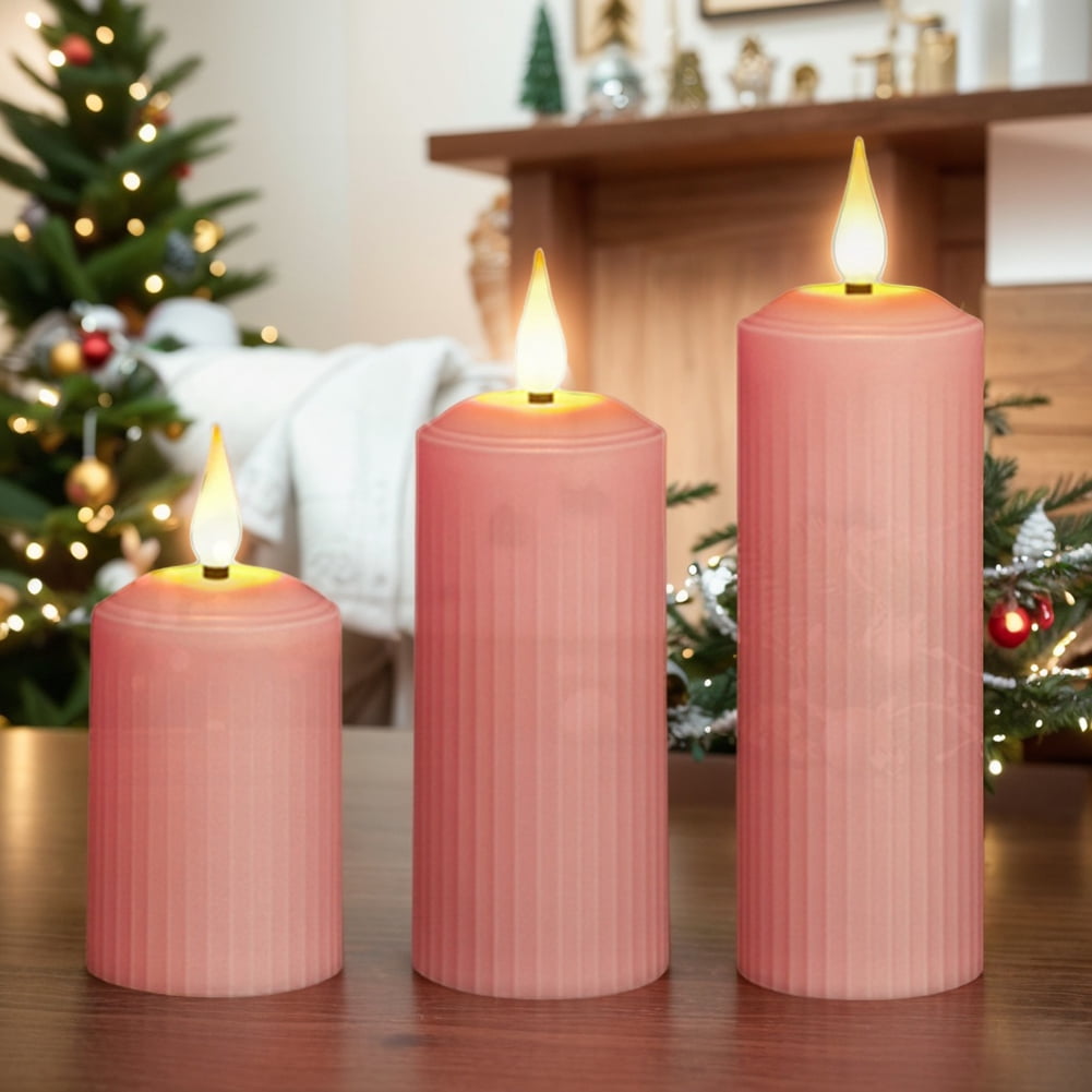 3Pcs Led Candles Dimmable Usb Rechargeable Flameless Candle Decor Light (Pink)