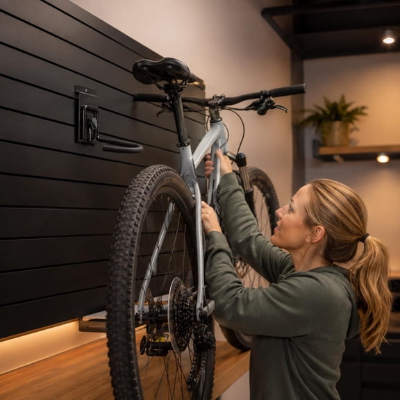 Locking Slatwall Bike Hook Heavy Duty Wall Mount Hanger Vertical Bicycle Storage Rack for Garage Shed Workshop