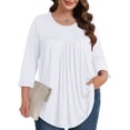 thumbnail image 7 of Ronuti 3/4 Length Sleeve Womens Tops Crew Neck Pleated Blouses For Women Dressy Casual Tunic Shirts, 7 of 7