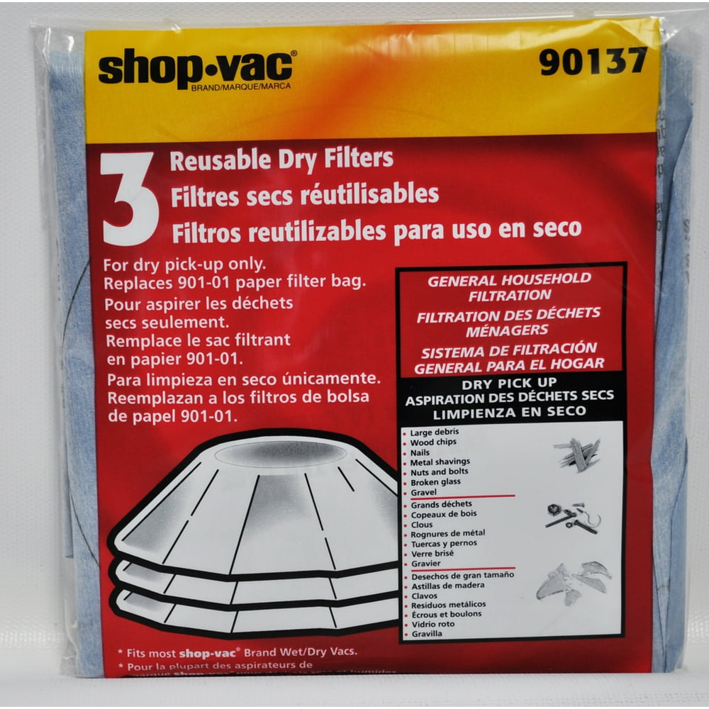 Shop Vac 3 Reusable Dry Filters 90137