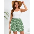 thumbnail image 5 of SHOWMALL Women's Plus Drawstring Shorts Floral White Flower Green 2X Summer Elastic Waist Casual Lightweight with Pockets, 5 of 7