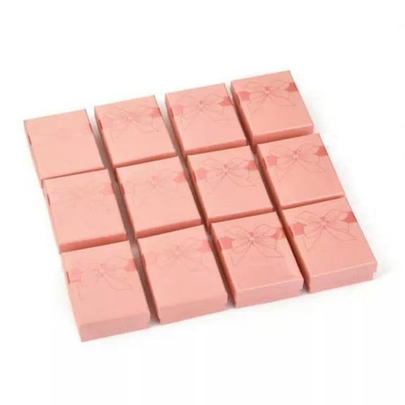 GKNET 24Pcs Rectangle Cardboard Delicate Jewelry Boxes Gift Cases Bowknot Pattern 9x6.8cm-Salmon