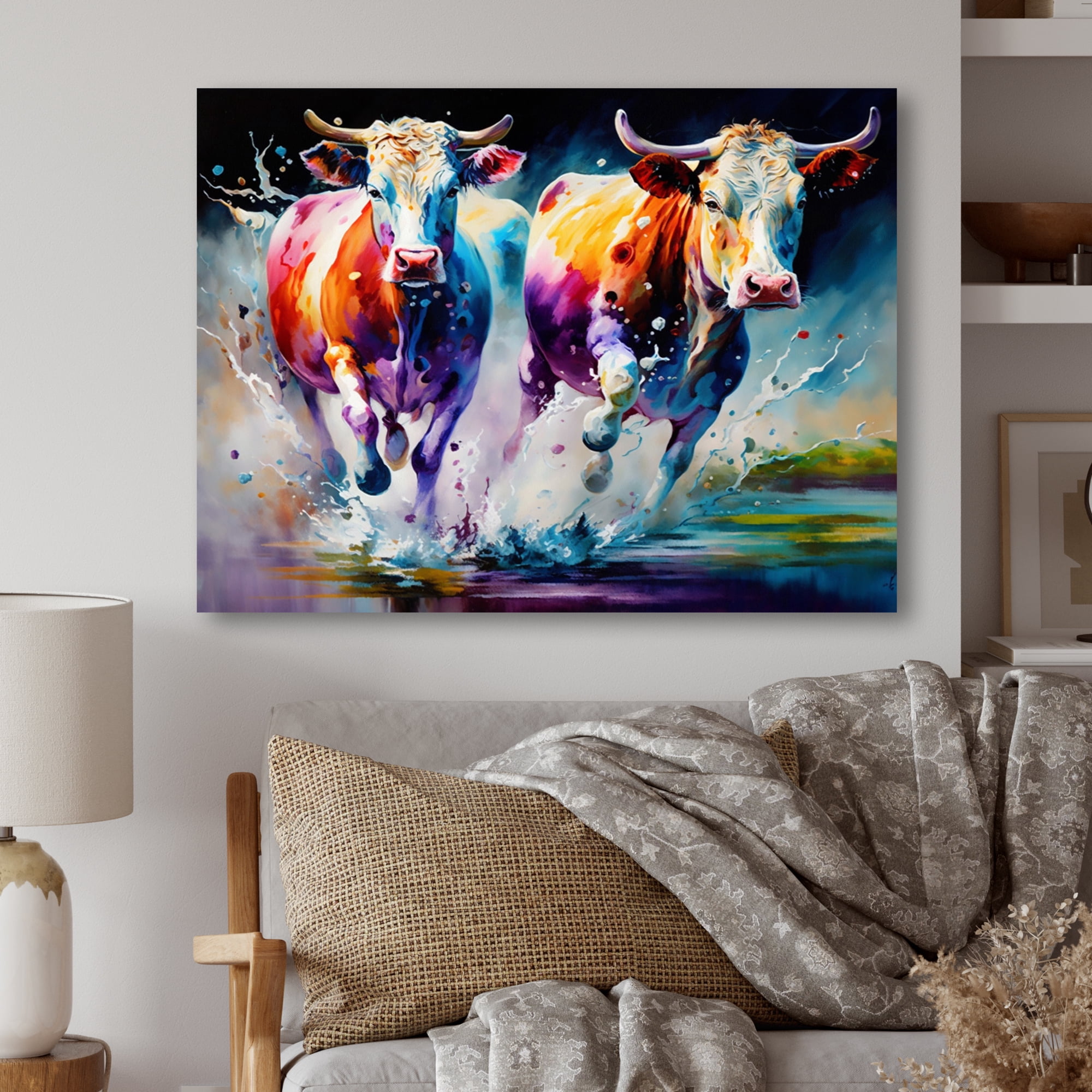 Designart Cows Running II Canvas Wall Art