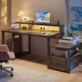 thumbnail image 4 of Romorgniz 60" Computer Desk Office Desk with Power Outlets & LED Light Home Office Desk with Drawers & 4 Open Storage Shelves Executive Desk with Monitor Stand for Working Writing,Dark Oak, 4 of 7