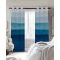 thumbnail image 3 of Blue Ombre Blackout Curtains, Light Blocking Print Window Curtains, Ocean Waves Beach Gradient Thermal Insulated Window Drapes for Living Room Kitchen Cafe 2 Panels, 84"W x 63"L, 3 of 9