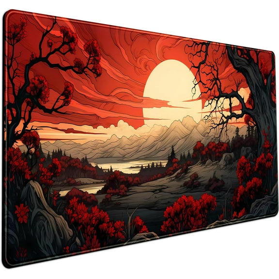 Red and Black Mouse Pad Japanese Mouse Pad XL Black Anime Big Mouse Pads for Desk Large Gaming Large Mouse Pad for Men Desk Pad with Stitched Edges Non-Slip Large Computer Mat, 31.5x15.7 in.