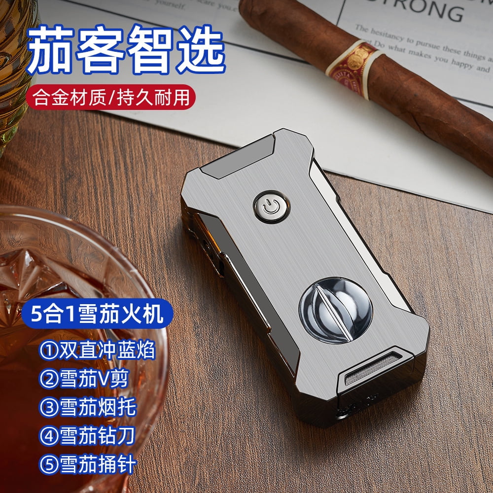 Cigar Lighter Straight Windproof Multifunctional V Cutter Hole Puncher 5 In 1 Cigar Lighter Cb-25Bx
