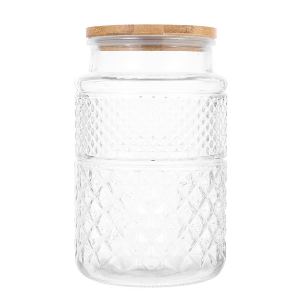 GOOHOCHY Tarro de almacenamiento de cocina con tapa de bambú, lata de almacenamiento de cereales transparente para cocina