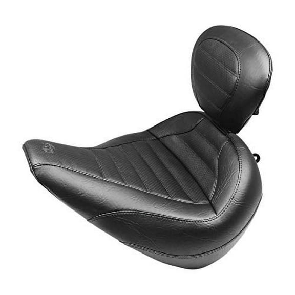 Mustang Touring Solo Seat with Driver Backrest (Black/Tuck & Roll) for