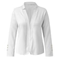 thumbnail image 4 of Naotn Women Open‑Front Collarless Blazer Jacket, Dressy Casual 3/4 Roll‑Up Sleeves Buttons Cuff Business Office Outerwear, 4 of 7