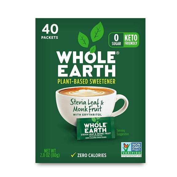 Whole Earth Sweetener Stevia Leaf & Monk Fruit Packets, 40 Ea