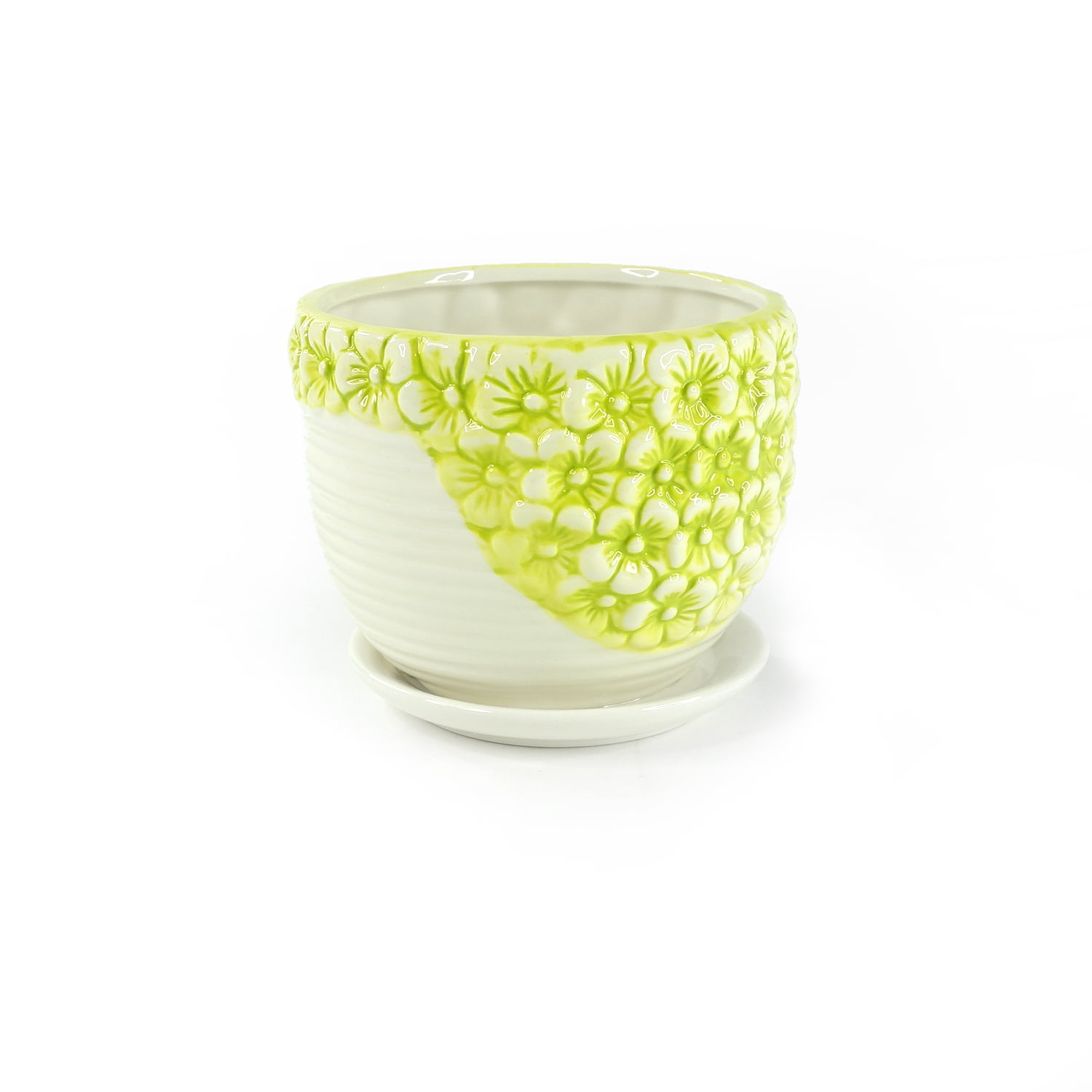 K-Cliffs 6.7" x 5.3"/5.2" x 4.3"/3.8" x 3.2" Round Lime-Yellow Ceramic Planter Pots
