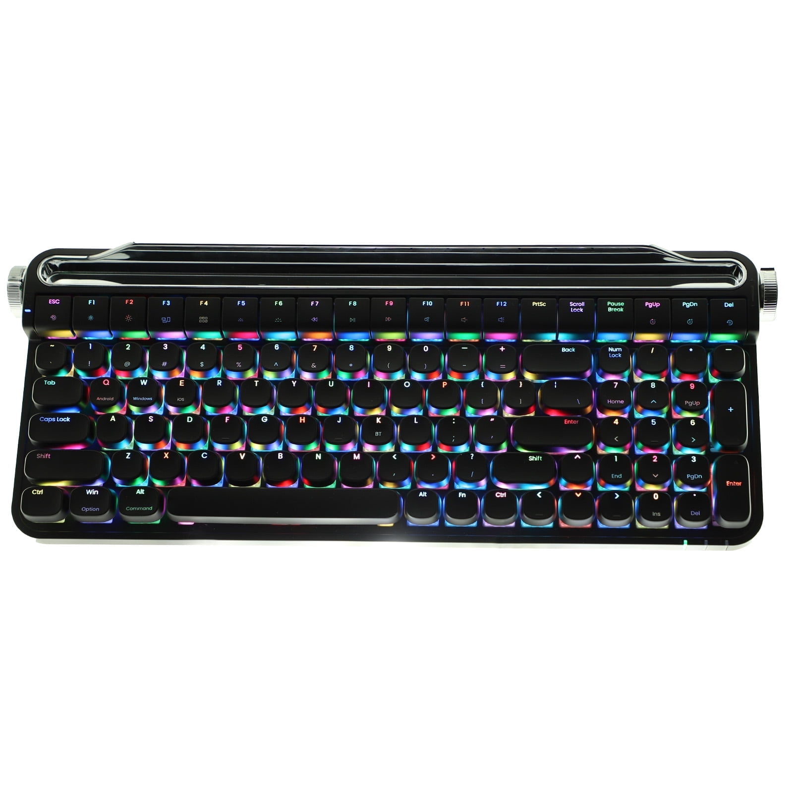 ACTTO B705 Retro Mechanical Keyboard, Black, Dual-Mode Bluetooth & Wired, Knob & Stand, Blue Switch, RGB Backlight, for Gaming & Office