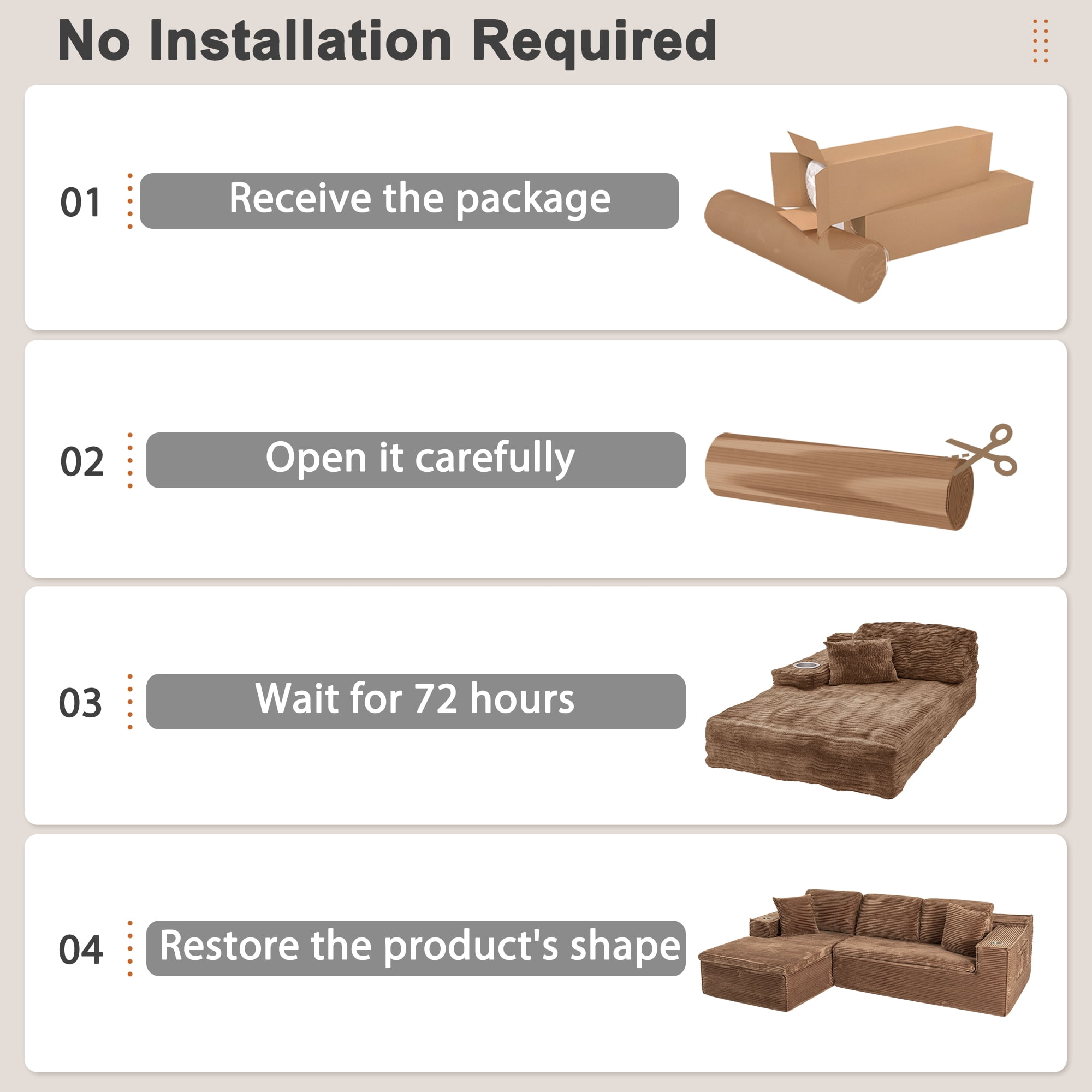 Homall 109" L-Shape Memory Foam Modular Sectional Sofa 3 Seat Oversized Upholstered Deep Seat Sofa Couch for Living Room,Bedroom and Apartment,Brown