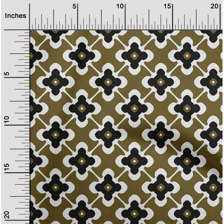 oneOone Cotton Poplin Dark Olive Green Fabric Floral & Tiles Moroccan Fabric For Sewing Printed Craft Fabric By The Yard 42 Inch Wide