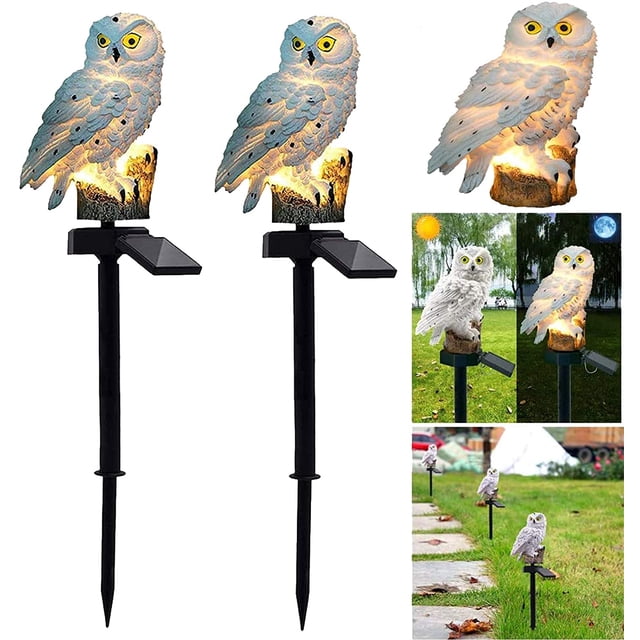Lámpara solar para césped, luz solar para exteriores, lámpara de decoración de jardín, camino impermeable, césped, jardín, lámparas de jardinería, diseño de búho (blanco) Adepaton MZQ-0353