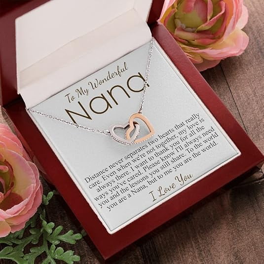Interlocking Heart Necklace Personalized Grandma Necklace with Poem, Vhristmas Gift for Grandmother, Nana Gift from Grandchildren Grandkids