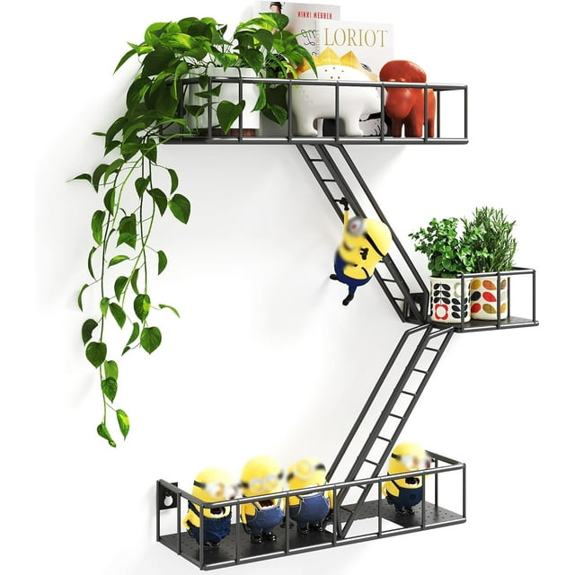 Fire Escape Shelf Metal Fire Escape Wall Shelves with Baskets New York Action Figurine Display Shelf Unique Rustic Floating Decorative Wall Shelves for Any Room