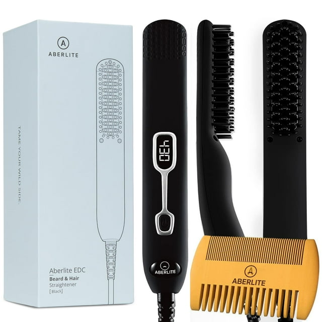 Aberlite EDC - Cepillo alisador de barba profesional con calefacción para hombres (para barbas de más de 1,27 cm) (negro)