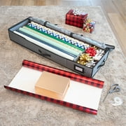 HOLDN STORAGE Wrapping Paper Storage Container, Fits 27 Rolls Gift Wrap, Extra Pockets for Ribbons & Bows, Underbed Storage - Gray