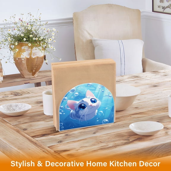 BZSMCE Napkin Holder Creative Curious Cat Underwater Pattern Classic Napkin Holders