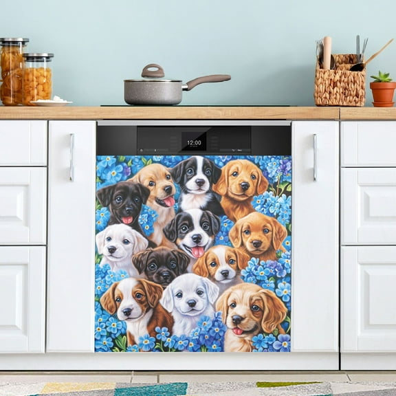 Dishwasher Sticker Dishwasher Cover Magnet Refrigerator Home Decorative Art Kitchen Panel Decal Various Breeds Dogs 23x26 Inch