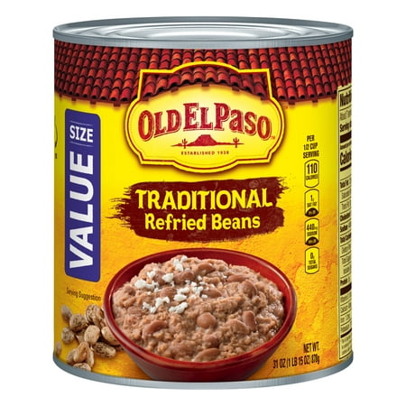 (6 Pack) Old El Paso Traditional Refried Beans, Value Size, 31 oz (Best Canned Refried Beans Recipe)