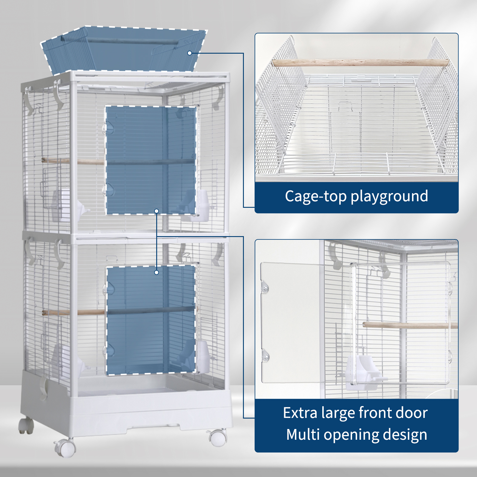 Small Bird Cage with Wheels, 40 Inch Parakeet Cage with Top Stand, 3 in 1 Bird Carrier for Parakeets, Canaries, Lovebirds, Small Quaker, Cockatiels, Budgie, Green Cheek,Conure