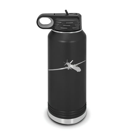 

MQ-9 Reaper Water Bottle 32 oz - Laser Engraved w/ Flip Top Removable Straw - Polar Camel - Stainless Steel - Vacuum Insulated - Double Walled - Drinkware Bottles - flying drone uav - Black
