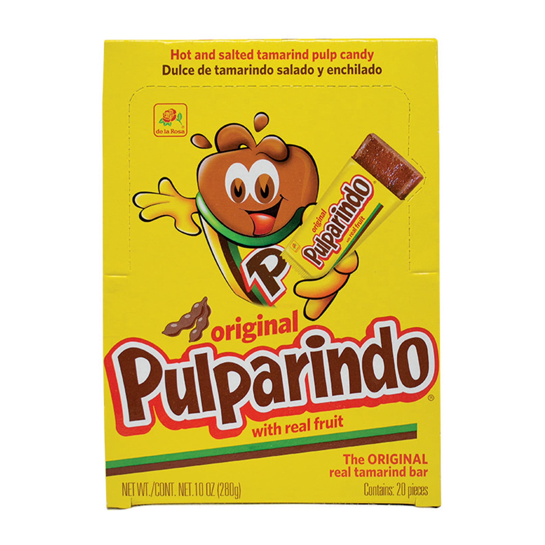 (4 pack) De La Rosa Pulparindo Tamarind Candy, Original Hot and Salted Mexican Candy, 20 Count