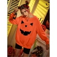 thumbnail image 6 of KimSoong Women Halloween Pumpkin Face Graphic Long Sleeve Sweatshirts Lightweight Casual Pullover Tops, 6 of 6