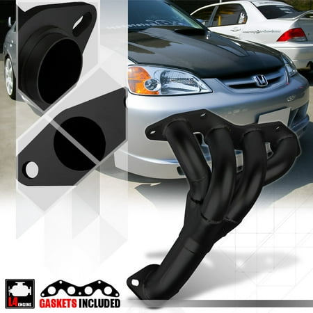 Black Painted 4-1 Exhaust Header Manifold for 01-05 Honda Civic DX/LX 1.7 D17A 02 03 (Best Exhaust Manifold Paint)