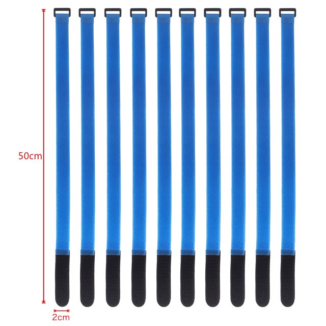 10 Pcs Attaches-Câbles en Nylon Sangle à Boucle Inverse Largeur 2cm Réutilisable Bande Auto-Adhésive Magique Attache Crochet Boucle Sangle Fixe Durable 50x2cm-Bleu 10 Pcs