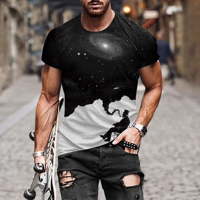 HONHUZH Mens Shirts Clearance,Men's Summer Neckline T-shirt 3D Printing  Pattern Short Sleeve 