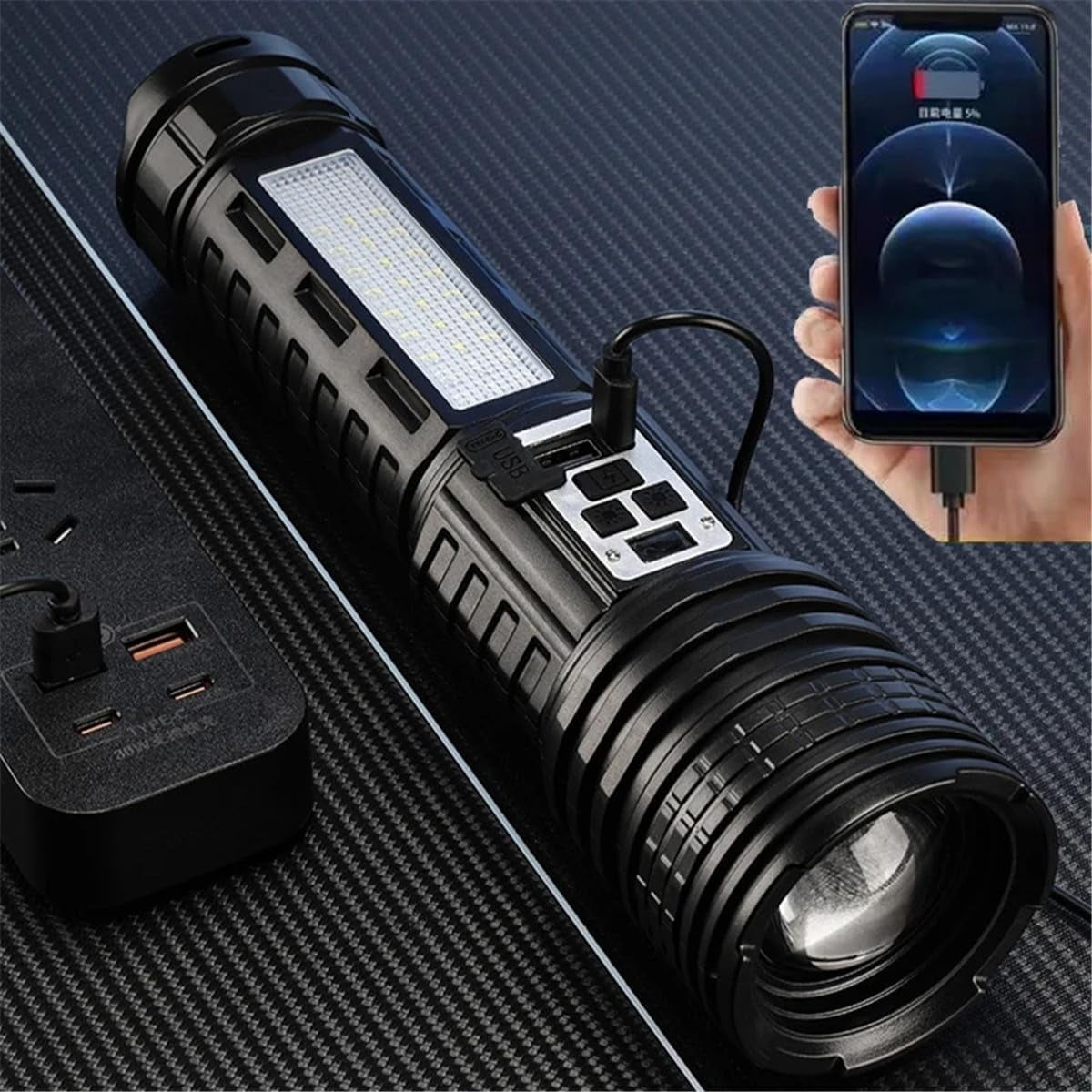 Rechargeable Flashlight 100000 High Lumens Large Remote Lighting Adjustable Zoom for Outdoor Very Bright Lighting