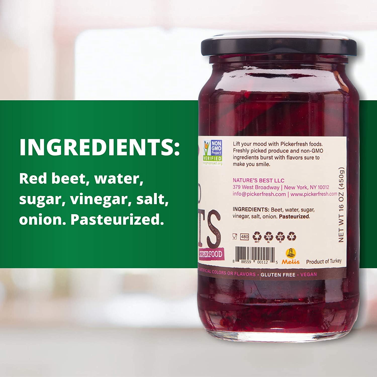 Pickerfresh Pickled Beets - Crinkle Cut Sliced Beetroot - Simple Natural Ingredients - Non-GMO, No Artificial Color & No Preservatives - 16 oz Pack of 6