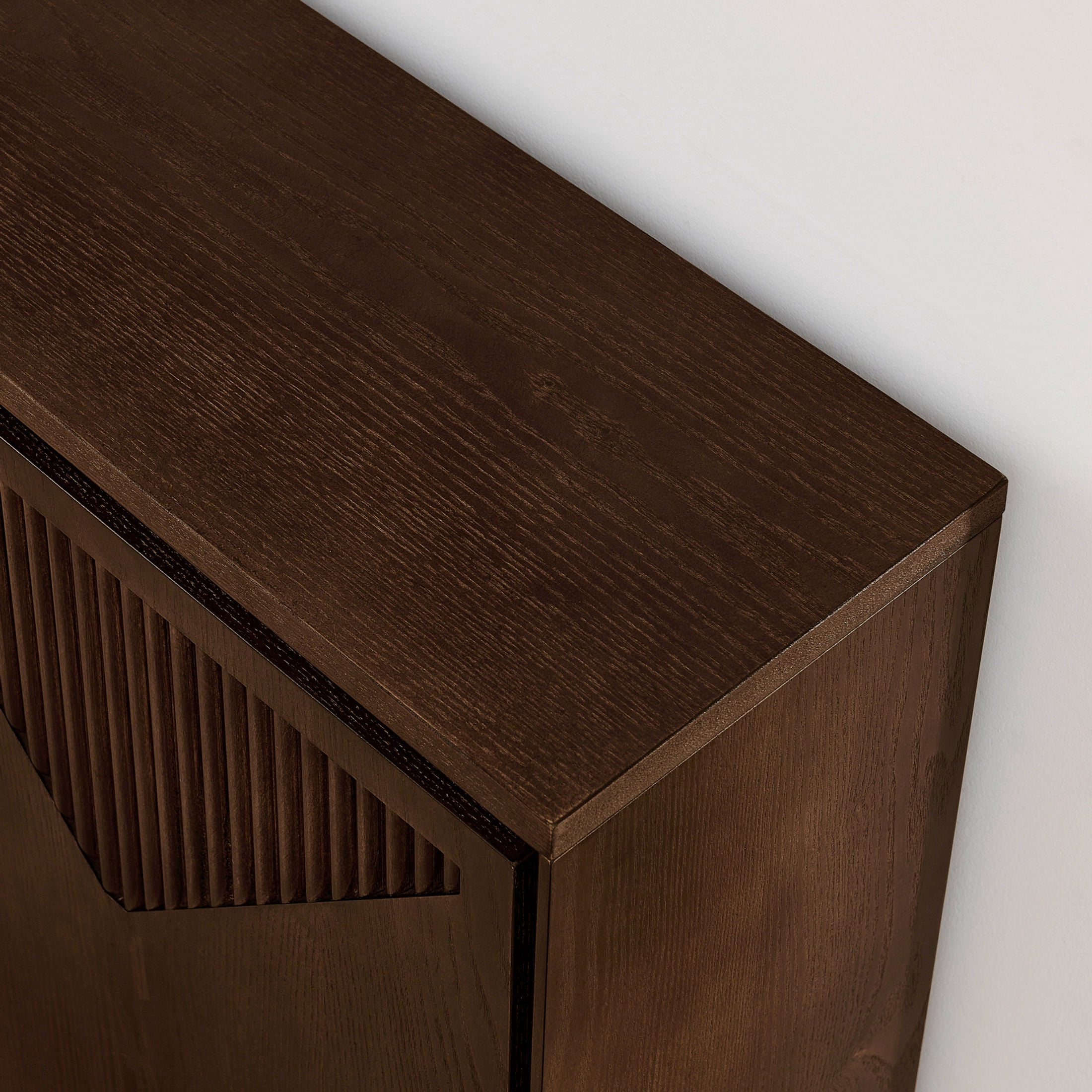 GDF Studio 39" Mid Century Modern V-Shaped Fluted Sideboard Cabinet with Outlet Holes, Dark Walnut