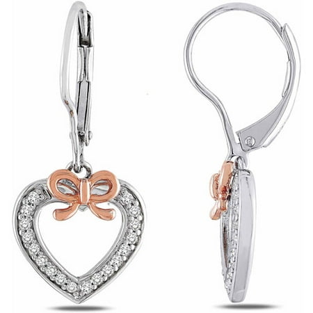 Miabella 1/5 Carat T.W. Diamond Two-Tone Sterling Silver Heart Bow Earrings