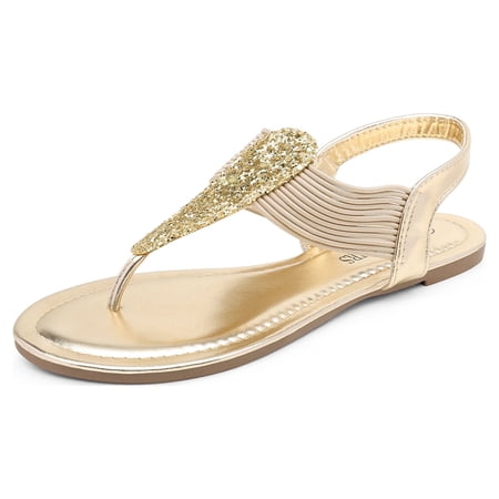DREAM PAIRS Pairs Women Rhinestone Elastic Strappy String Thong Sandals Ankle Strap Summer Gladiator Flat Sandals