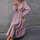 thumbnail image 5 of Vestido de manga larga para mujer con cuello en V y cintura alta elástica Vestido informal de una lí Abanopi Pequeña, 5 of 7